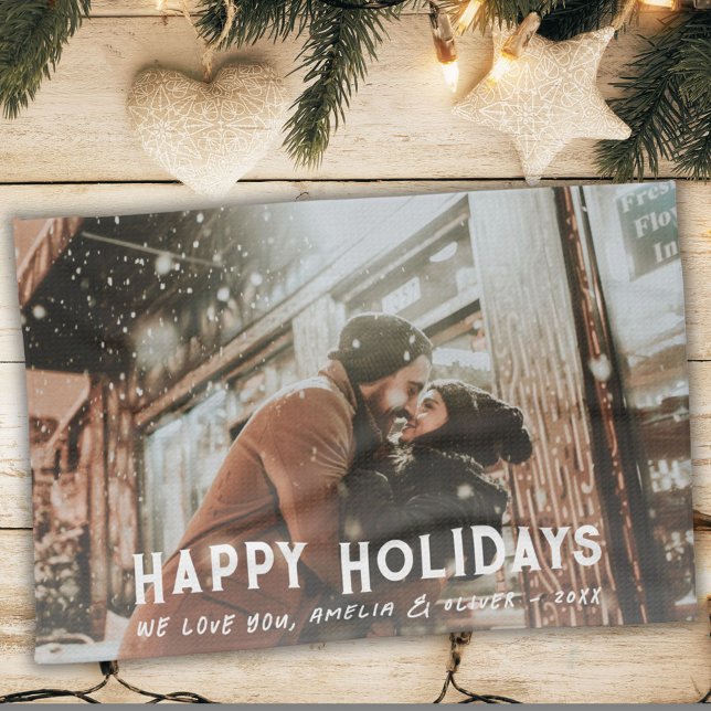 Modern Typography Full Photo Christmas Holiday Tea Towel (Creator Uploaded)