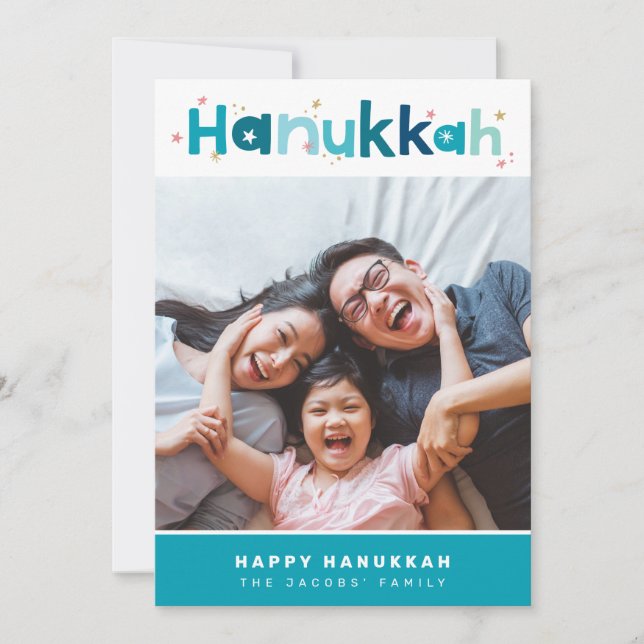 MODERN TYPOGRAPHY fun colourful photo portrait gol Holiday Card (Front)