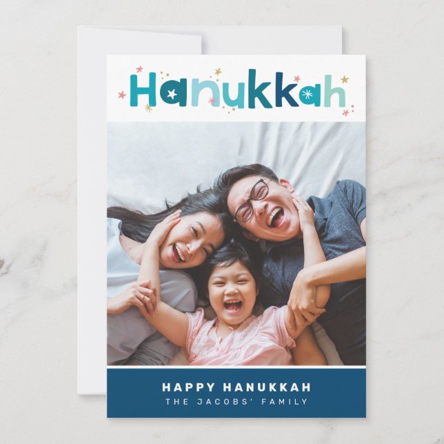 MODERN TYPOGRAPHY fun colourful photo portrait Holiday Card (Front)