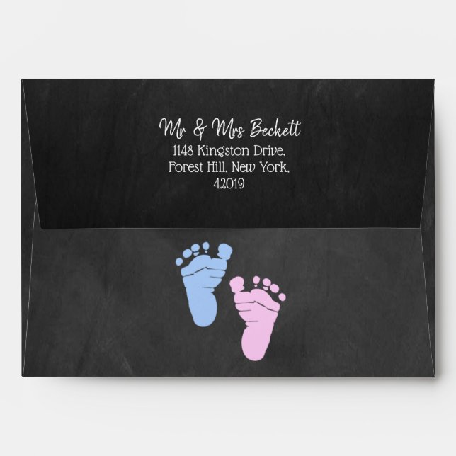 Modern Typography Gender Reveal Party! Baby Shower Envelope (Back (Top Flap))