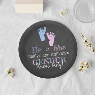 Modern Typography Gender Reveal Party! Baby Shower Paper Plate
