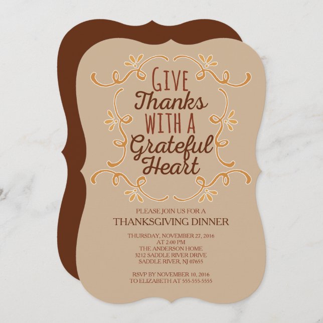 Modern Typography Give Thanks Thanksgiving Dinner Invitation (Front/Back)