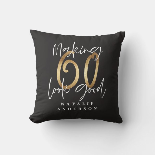 modern typography gold black 60th birthday cushion (Front)