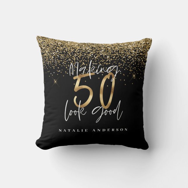 Modern typography gold glitter chic 50th birthday  cushion (Front)