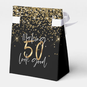 Modern typography gold glitter chic 50th birthday favour box