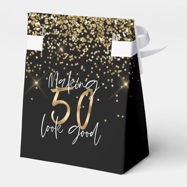 Modern typography gold glitter chic 50th birthday favour box (Back Side)