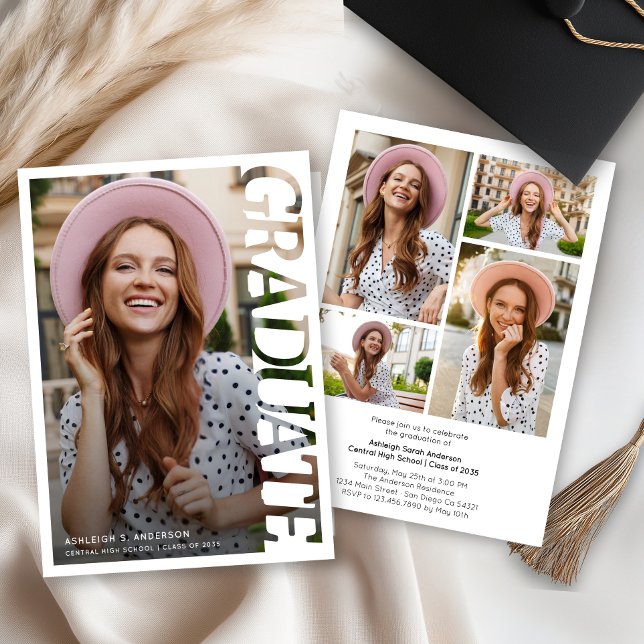 Modern Typography Graduate 4 Photo Collage Invitation (Creator Uploaded)