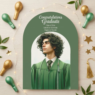 Modern Typography Graduate Arch Minimalist Green Invitation