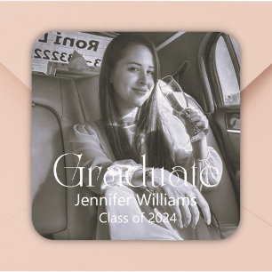 modern typography graduate class of 2026 photo  square sticker