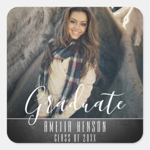Modern Typography Graduate Graduation Photo Square Sticker