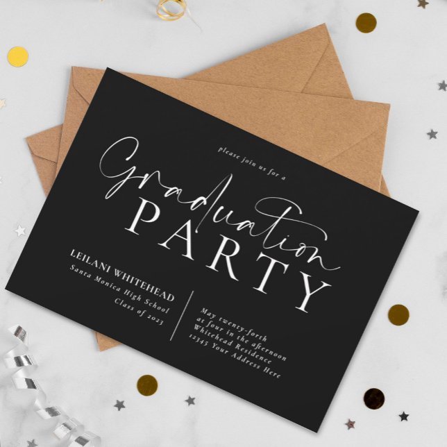 Modern Typography Graduation Party Black Invitation (Creator Uploaded)