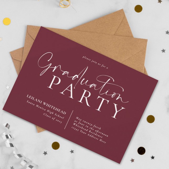 Modern Typography Graduation Party Burgundy Invitation (Creator Uploaded)