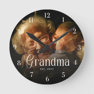 Modern Typography Grandma Custom Photo Gift Round Clock