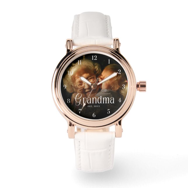 Modern Typography Grandma Custom Photo Gift Watch (Front)