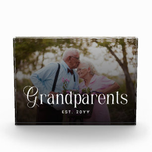 Modern Typography Grandparents Custom Photo Gift Block