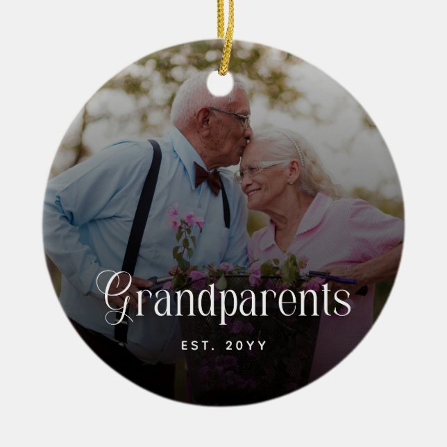 Modern Typography Grandparents Custom Photo Gift Ceramic Tree Decoration (Front)