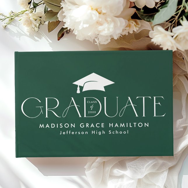 Modern Typography Green Photo Graduation Guest Book (Creator Uploaded)