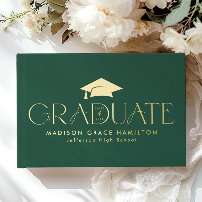 Modern Typography Green Photo Graduation Guest Book (Creator Uploaded)
