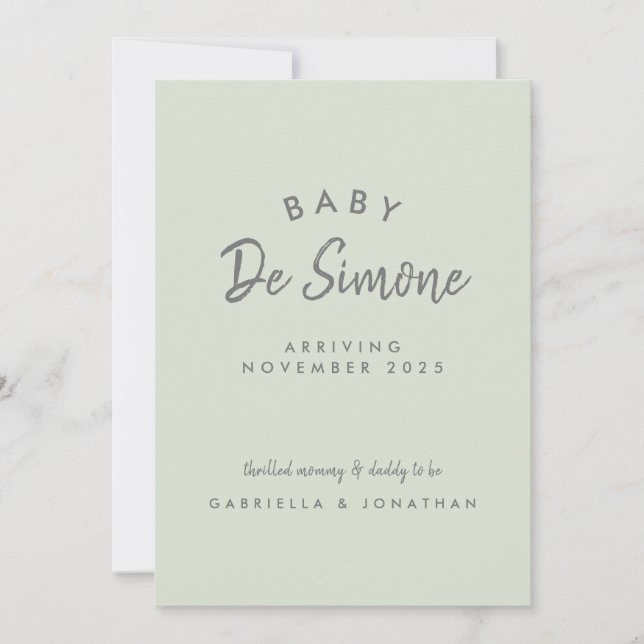 Modern Typography Green Pregnancy Announcement (Front)