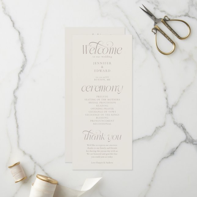 Modern Typography Greige Wedding Program Programme (Front/Back In Situ)