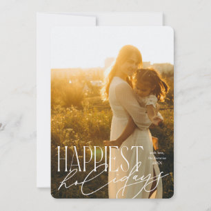 Modern Typography Happiest Holidays Large Photo Holiday Card