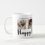 Modern Typography Happy Hanukkah Four Photo Grid Coffee Mug<br><div class="desc">This stylish black and white mug has space for four of your square photos,  and says "Happy Hanukkah" in modern black typography. Personalise with any message along the top border. The perfect,  simple gift for anyone who doesn't like overly cutesy holiday decor!</div>