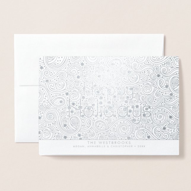 Modern Typography Happy Holidays Foil Card (Front With Envelope)
