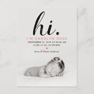 Modern Typography "Hi." Photo Birth Announcement