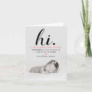 Modern Typography "Hi." Photo Birth Announcement