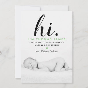 Modern Typography "Hi." Photo Birth Announcement