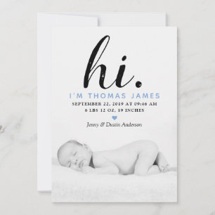 Modern Typography "Hi." Photo Birth Announcement