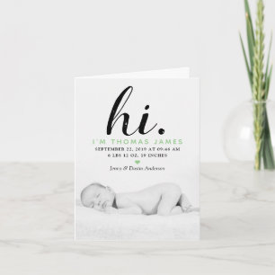 Modern Typography "Hi." Photo Birth Announcement