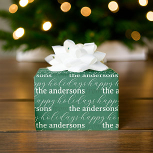 Modern Typography Holiday Pattern Custom Family Wrapping Paper