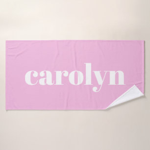 Modern Typography in Pink Personalised Name   Bath Towel