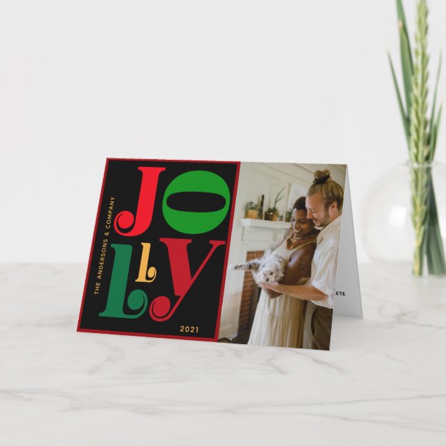 Modern Typography  JOLLY Photo Holiday Card (Front)