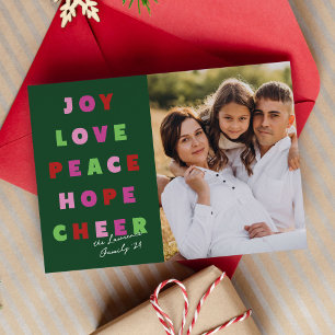 Modern Typography Joy Love Peace Hope Cheer Holiday Card