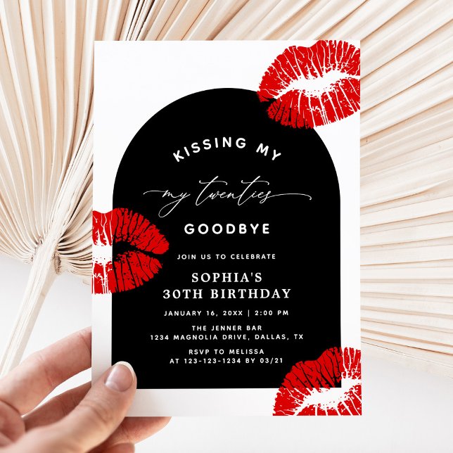 Modern Typography Kissing My Twenties Goodbye Invitation (Creator Uploaded)