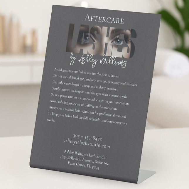 Modern typography "LASHES by" aftercare Pedestal Sign (Creator Uploaded)