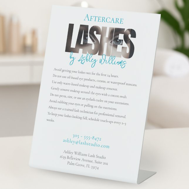 Modern typography "LASHES by" aftercare Pedestal Sign (Creator Uploaded)