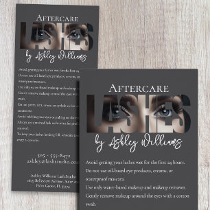 Modern typography "LASHES by" aftercare Rack Card
