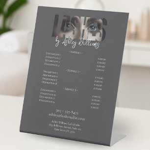 Modern typography "LASHES by" price list Pedestal Sign