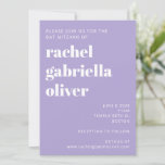 Modern Typography Lavender Purple Bat Mitzvah Invitation<br><div class="desc">Bold Typography Lavender Purple Simple Modern Bat Mitzvah Invitation</div>