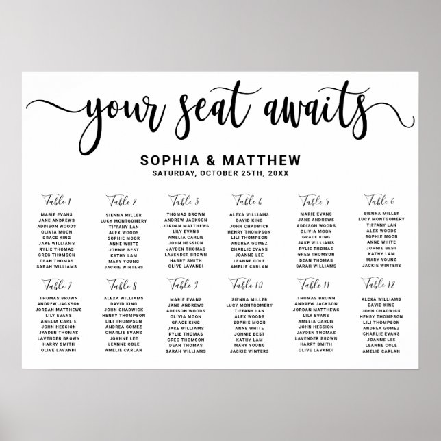 Modern Typography Lettering Wedding Seating Chart (Front)