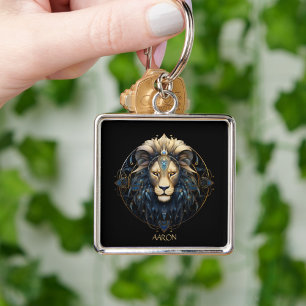 Modern Typography Lion Zodiac Symbol Leo Key Ring