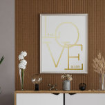Modern Typography Love Initials Wedding Date Gold<br><div class="desc">Modern and romantic wedding date print with LOVE written in a gold foil typography against white,  personalised with your initials and wedding date.</div>