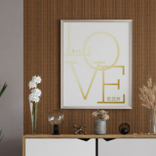 Modern Typography Love Initials Wedding Date Gold Foil Prints