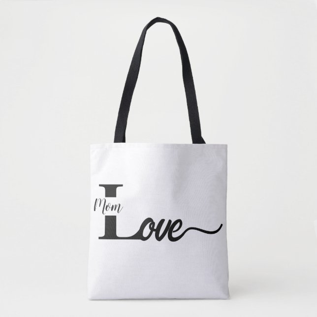 Modern Typography Love Mum Black & White Tote Bag (Front)