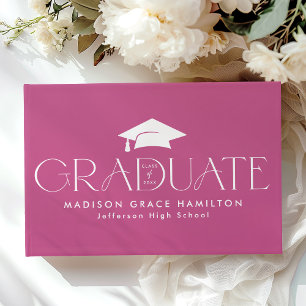 Modern Typography Magenta Photo Graduation Guest Book