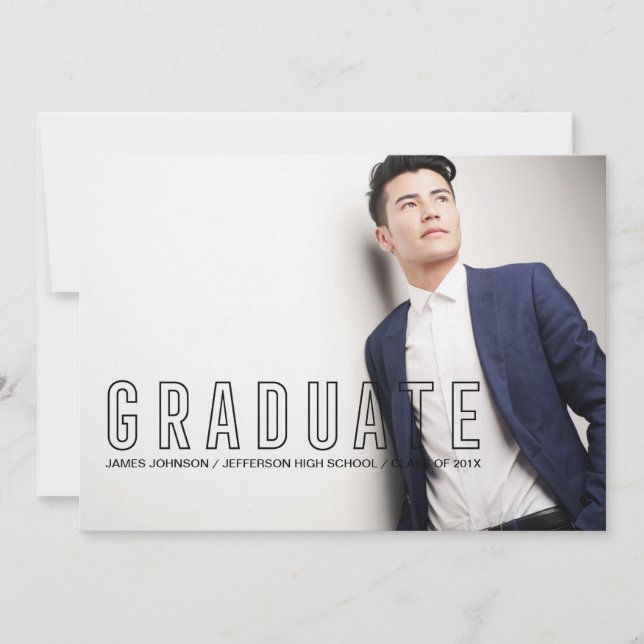 Modern Typography Masculine Graduation Photo Announcement (Front)