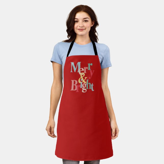 Modern typography Merry and bright Red Apron (Worn)